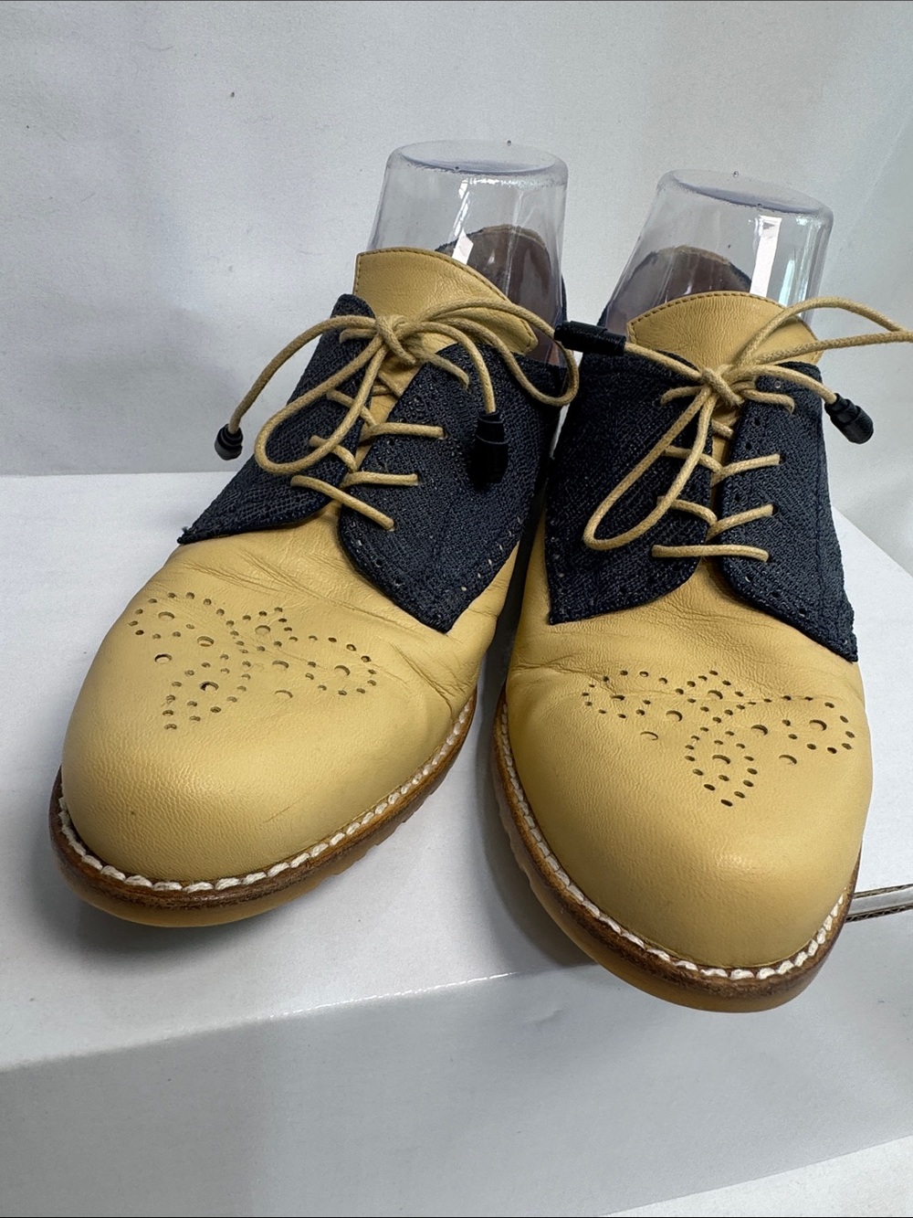 Stuart Weitzman x Chloe Grace Moritz “Chloe Grace” Denim & Leather Oxfords (7.5)